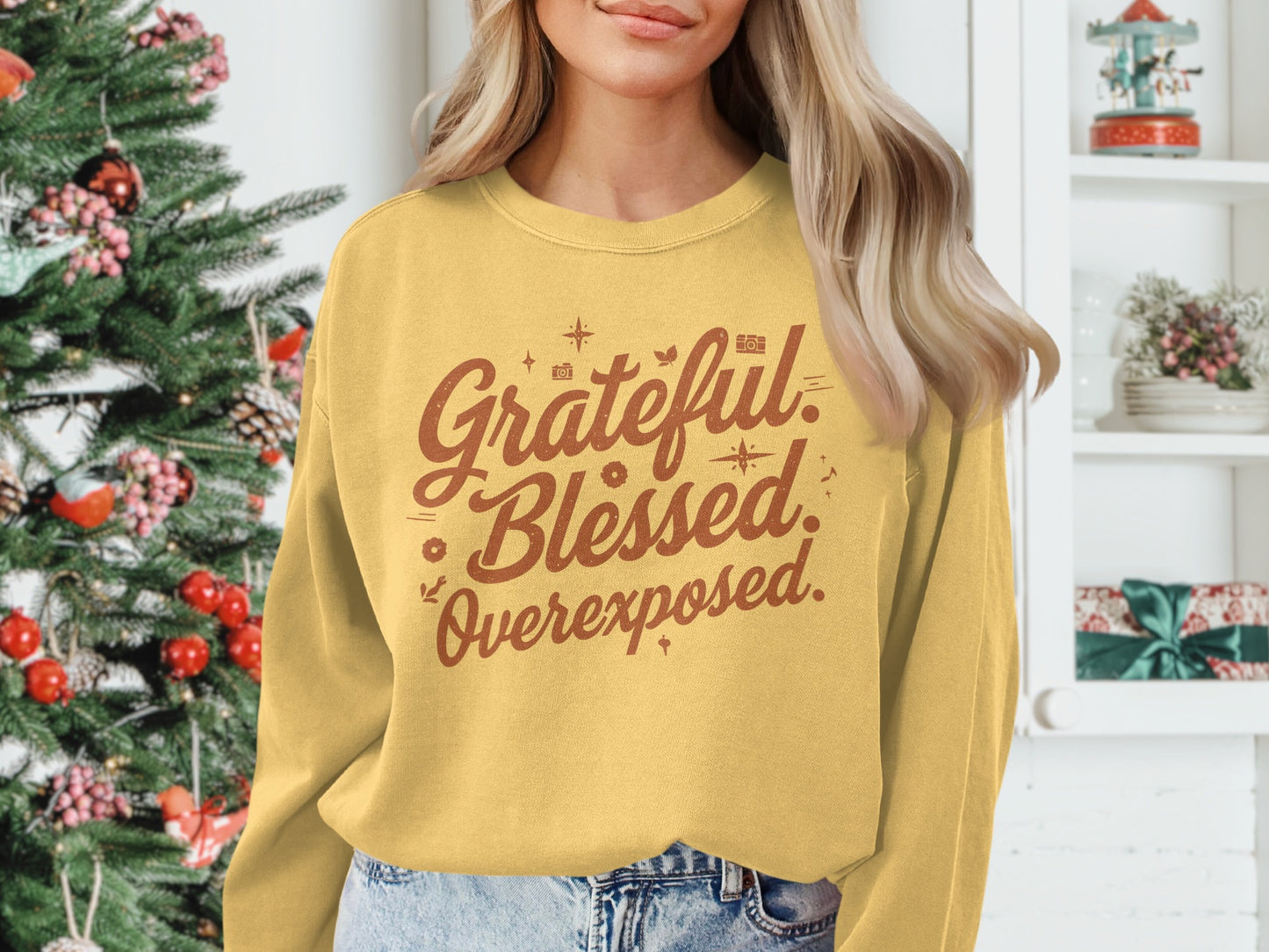 Grateful Blessed Overexposed Graphic Sweatshirt
