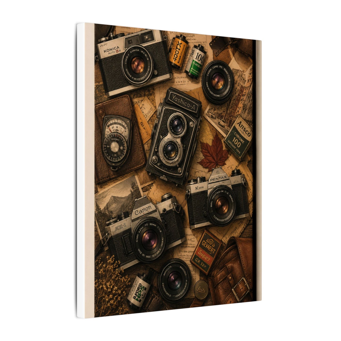 Vintage Camera Flat-Lay Canvas Wall Art