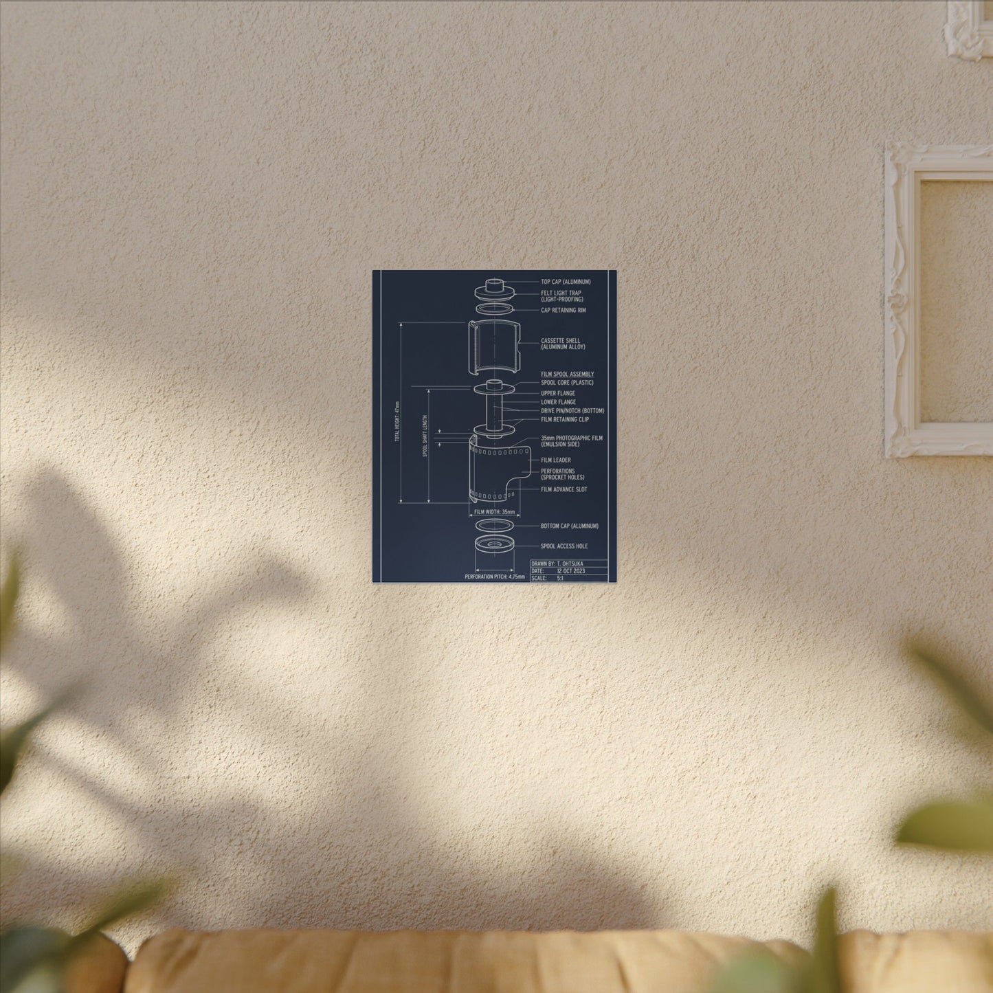35mm Film Cassette Blueprint Canvas Wall Art