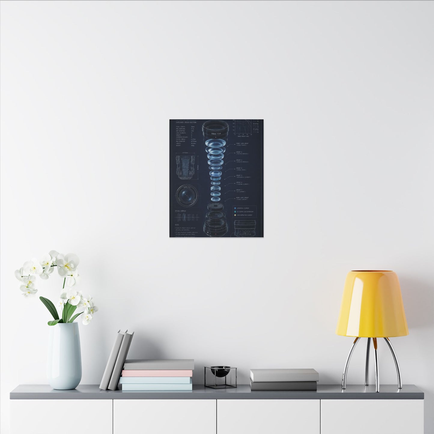Camera Lens Blueprint Canvas Wall Art