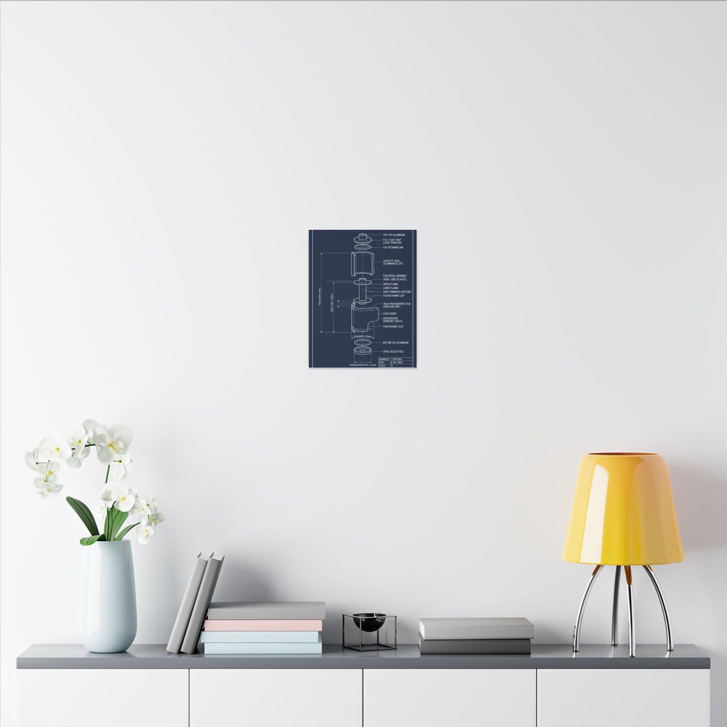 35mm Film Cassette Blueprint Canvas Wall Art