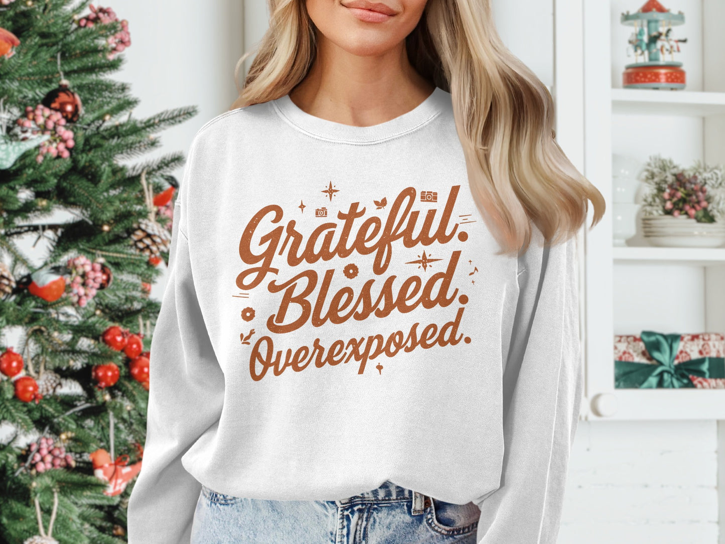 Grateful Blessed Overexposed Festive Design Top