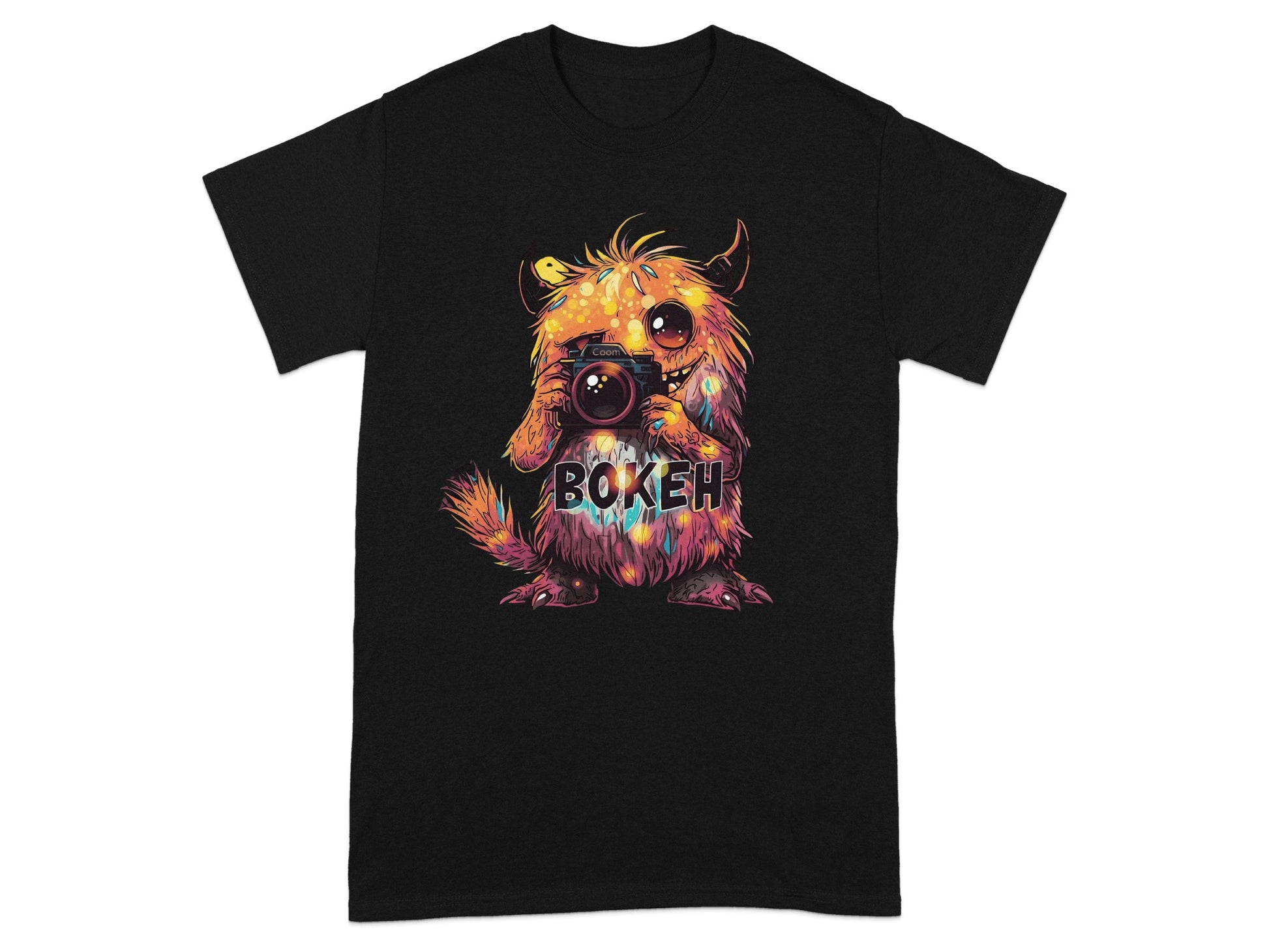 Cute Monster with Camera Black Shirt Product