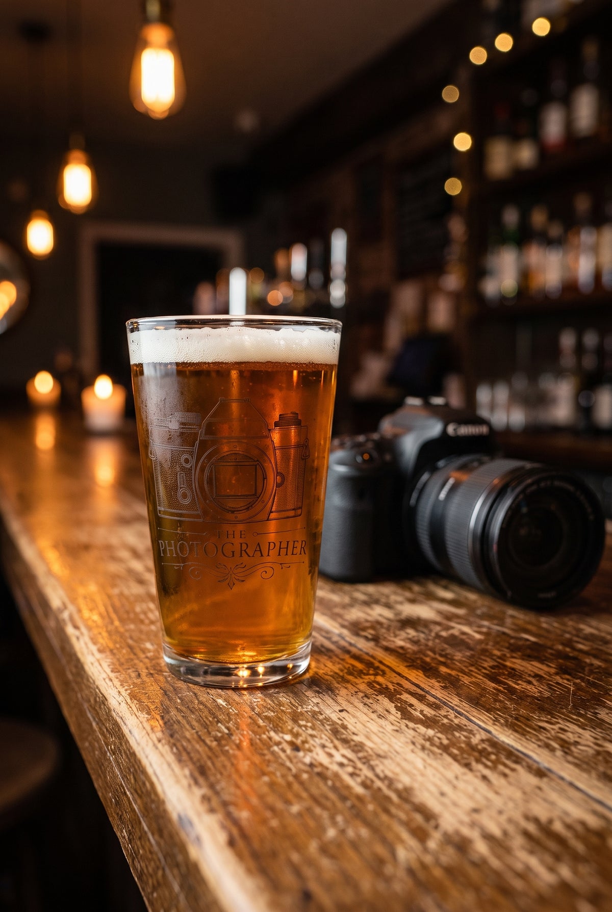 The Photographer pint glass, lifestyle