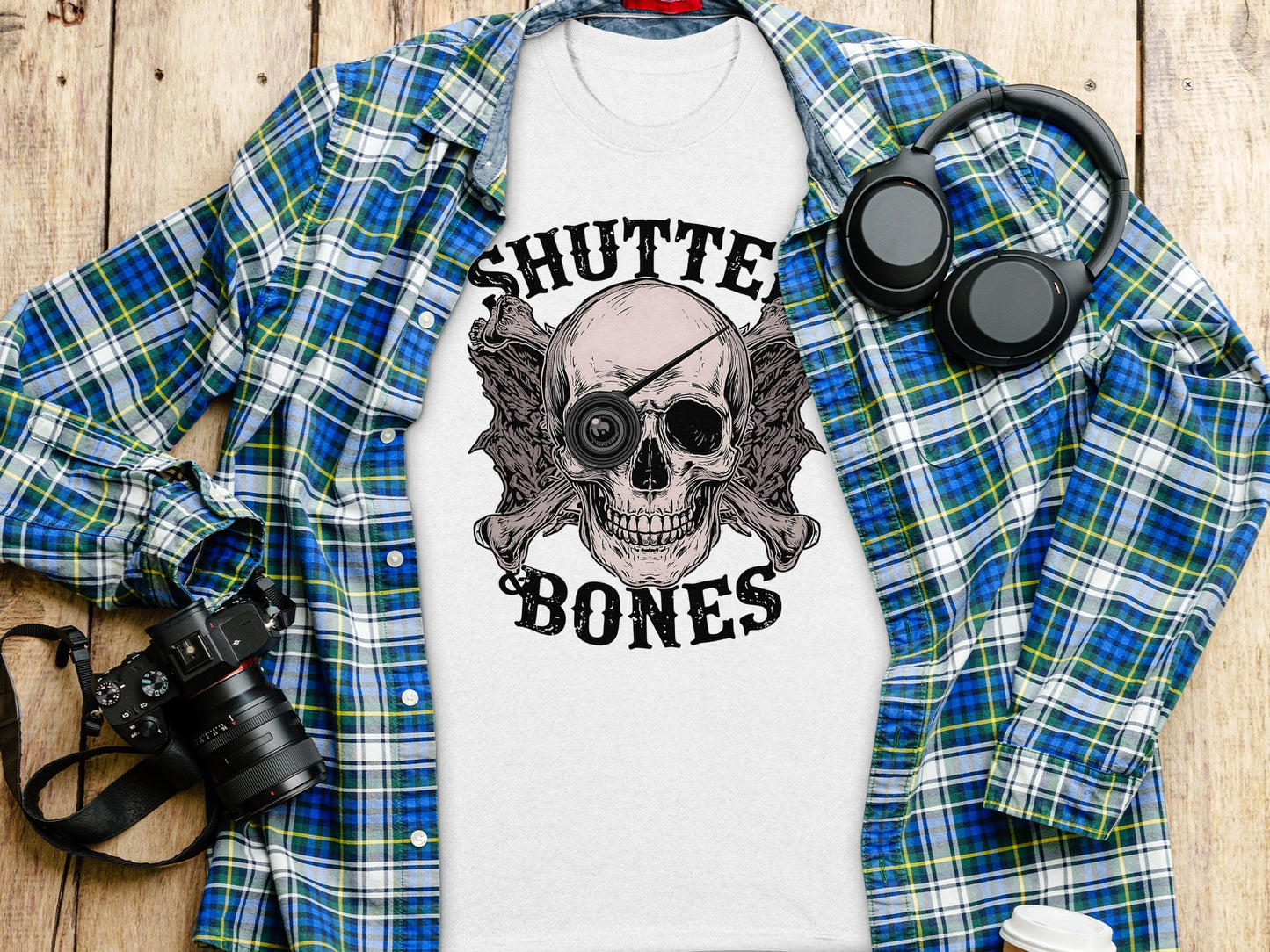 Shutter Bones Skull Headphones Graphic T-shirt product