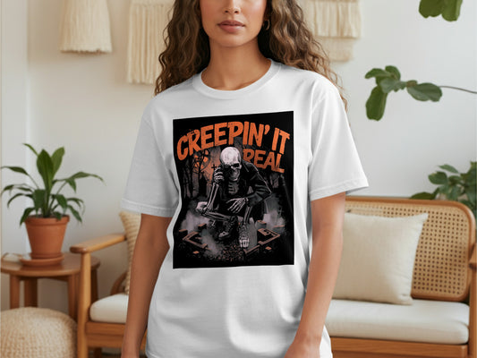Creepin' It Real Halloween Skeleton Graphic T-shirt