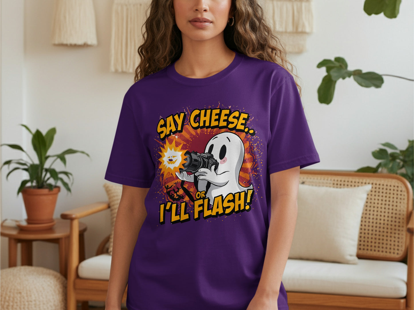 Say Cheese I'll Flash Graphic Purple T-Shirt