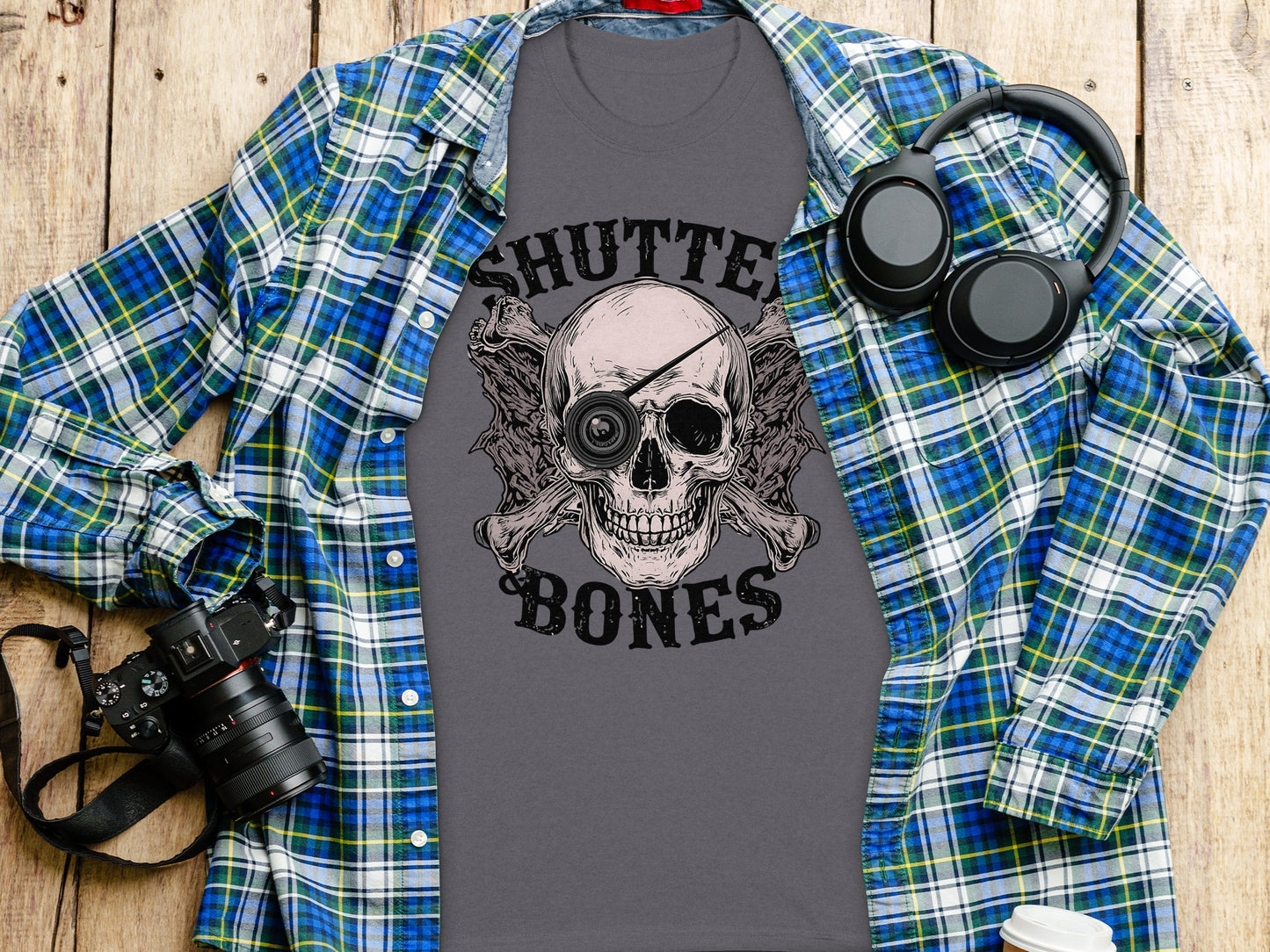 Shutter Bones Skull Graphic Tee for Photographers Product